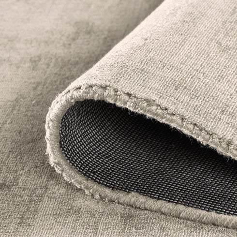 Kurzflor Teppich Viskose Handgewebt | Flauschiger Flachflor fürs Wohnzimmer, Esszimmer, Schlafzimmer oder Kinderzimmer | Creme