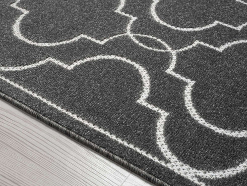 Outdoor Teppich Wetterfest Waschbar im modernen Florentiner Design | Für Drinnen und Draußen | Terrasse Balkon Garten Wohnzimmer Badezimmer Küche | Anthrazit Florentiner