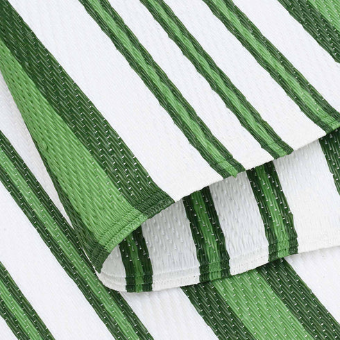 Outdoor Teppich | Für Drinnen und Draußen | Wetterfester Wendeteppich | Leichtgewicht | Grün Streifen