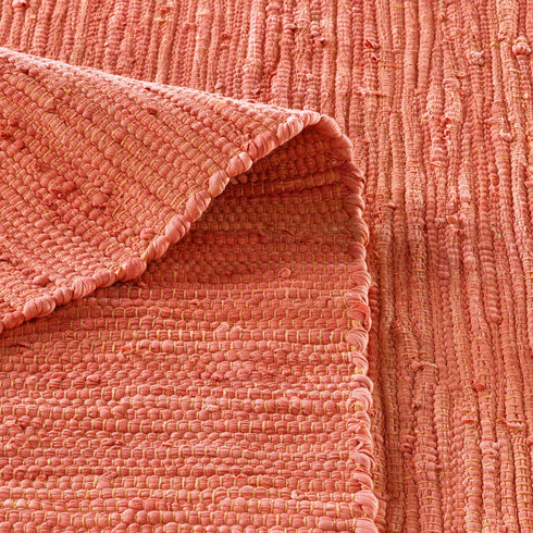 Flicken-Teppich 100% Baumwolle | Waschbarer Fleckerl mit Fransen | Terracotta