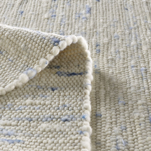 Wollteppich Natur | Reine Schur-Wolle Handweb Teppich im Skandinavischen Design | Blau Meliert