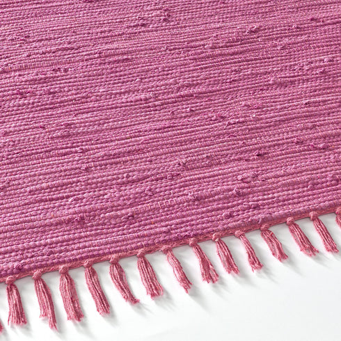 Flicken-Teppich 100% Baumwolle | Waschbarer Fleckerl mit Fransen | Berry