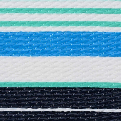 Outdoor Teppich | Für Drinnen und Draußen | Wetterfester Wendeteppich | Leichtgewicht | Blaugrün Streifen