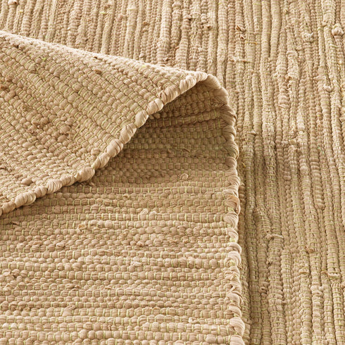 Flicken-Teppich 100% Baumwolle | Waschbarer Fleckerl mit Fransen | Beige