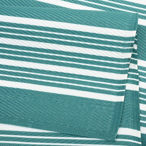 Outdoor Teppich | Für Drinnen und Draußen | Wetterfester Wendeteppich | Leichtgewicht | Petrol Streifen