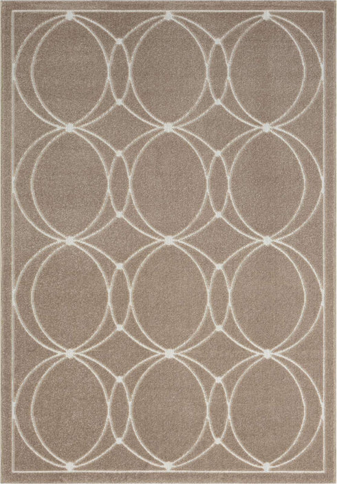 Outdoor Teppich Wetterfest Waschbar im modernen Florentiner Design | Für Drinnen und Draußen | Terrasse Balkon Garten Wohnzimmer Badezimmer Küche | Beige Kreise