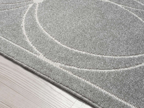 Outdoor Teppich Wetterfest Waschbar im modernen Florentiner Design | Für Drinnen und Draußen | Terrasse Balkon Garten Wohnzimmer Badezimmer Küche | Grau Kreise