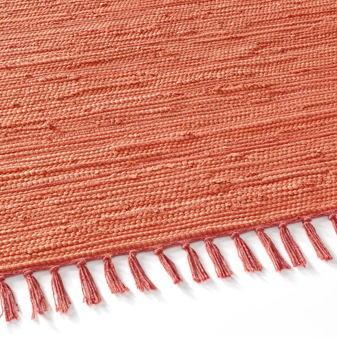 Flicken-Teppich 100% Baumwolle | Waschbarer Fleckerl mit Fransen | Terracotta