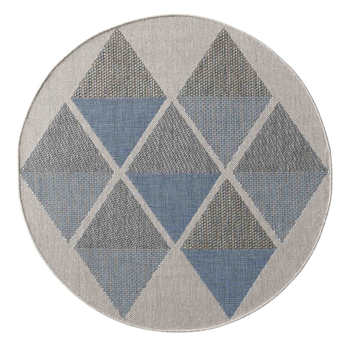 Outdoor Teppich | Für Drinnen und Draußen | Terrasse Balkon Garten Wohnzimmer Badezimmer Küche Flur Läufer | Blau Rund