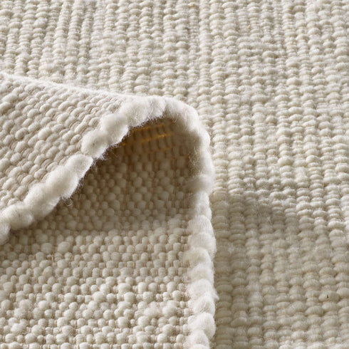Wollteppich Natur | Reine Schur-Wolle Handweb Teppich im Skandinavischen Design | Weiß