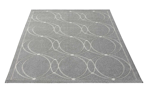 Outdoor Teppich Wetterfest Waschbar im modernen Florentiner Design | Für Drinnen und Draußen | Terrasse Balkon Garten Wohnzimmer Badezimmer Küche | Grau Kreise