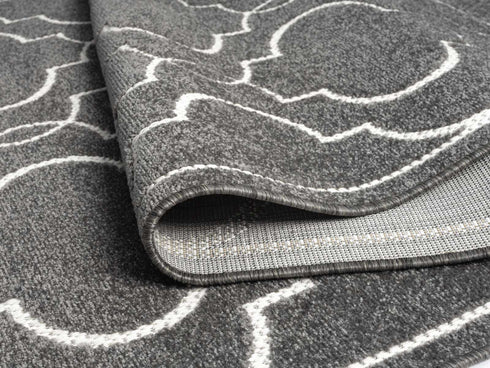 Outdoor Teppich Wetterfest Waschbar im modernen Florentiner Design | Für Drinnen und Draußen | Terrasse Balkon Garten Wohnzimmer Badezimmer Küche | Anthrazit Florentiner