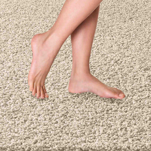 Waschbarer Shaggy | Ideal auch als Badematte | Wohnzimmer Badezimmer Küche Flur Läufer | Creme Rund