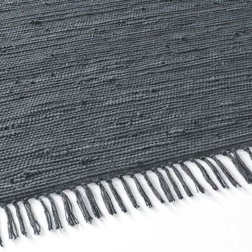 Flicken-Teppich 100% Baumwolle | Waschbarer Fleckerl mit Fransen | Anthrazit