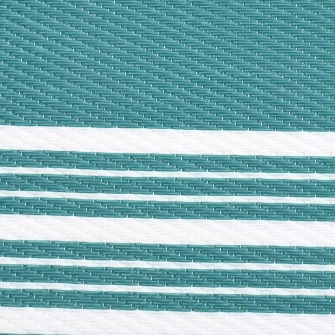 Outdoor Teppich | Für Drinnen und Draußen | Wetterfester Wendeteppich | Leichtgewicht | Petrol Streifen