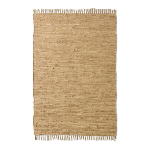 Flicken-Teppich 100% Baumwolle | Waschbarer Fleckerl mit Fransen | Beige