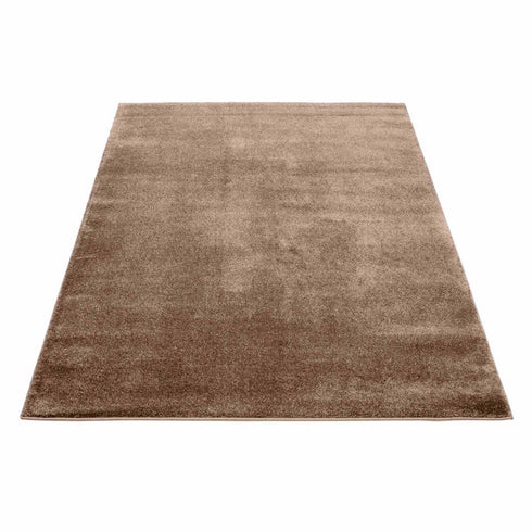 Kurzflor Teppich Designer | Flauschiger Flachflor fürs Wohnzimmer, Esszimmer, Schlafzimmer oder Kinderzimmer | Braun