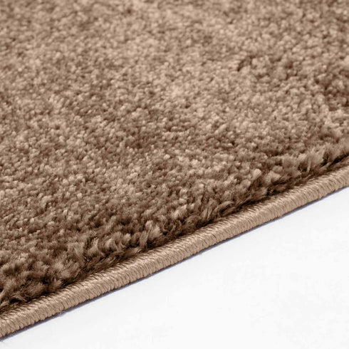 Kurzflor Teppich Designer | Flauschiger Flachflor fürs Wohnzimmer, Esszimmer, Schlafzimmer oder Kinderzimmer | Braun Rund