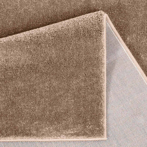 Kurzflor Teppich Designer | Flauschiger Flachflor fürs Wohnzimmer, Esszimmer, Schlafzimmer oder Kinderzimmer | Braun Rund