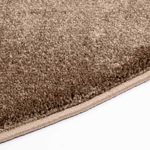Kurzflor Teppich Designer | Flauschiger Flachflor fürs Wohnzimmer, Esszimmer, Schlafzimmer oder Kinderzimmer | Braun Rund