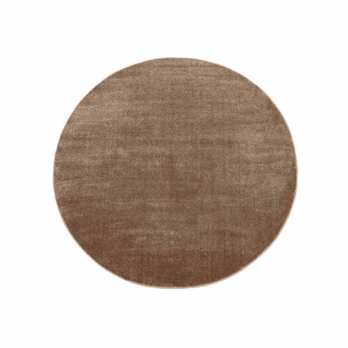 Kurzflor Teppich Designer | Flauschiger Flachflor fürs Wohnzimmer, Esszimmer, Schlafzimmer oder Kinderzimmer | Braun Rund