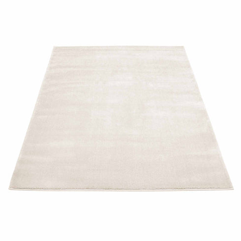 Kurzflor Teppich Designer | Flauschiger Flachflor fürs Wohnzimmer, Esszimmer, Schlafzimmer oder Kinderzimmer | Natur Weiß