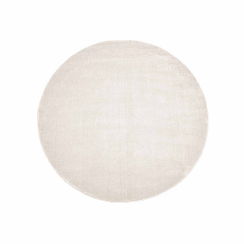 Kurzflor Teppich Designer | Flauschiger Flachflor fürs Wohnzimmer, Esszimmer, Schlafzimmer oder Kinderzimmer | Natur Weiß Rund