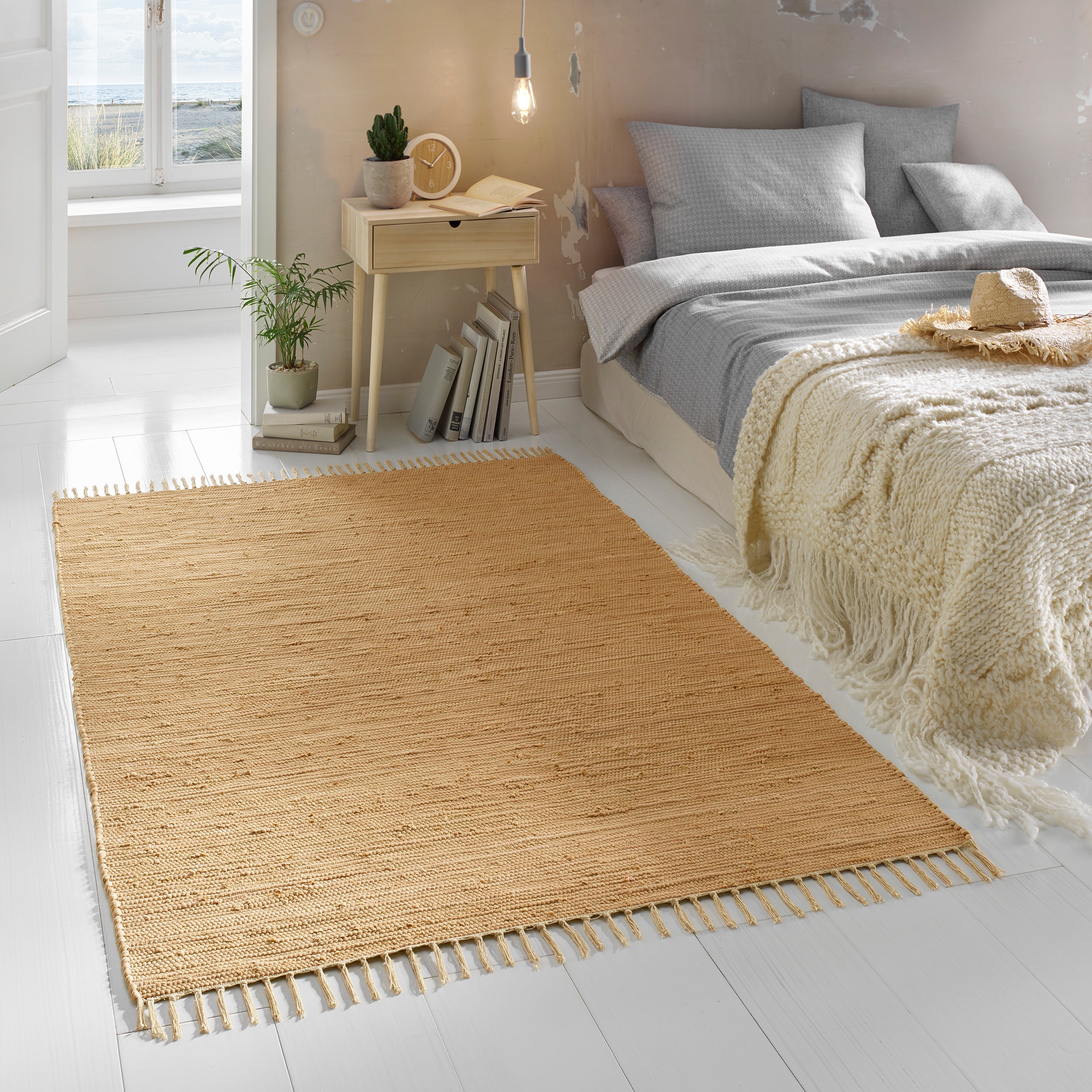 Flicken-Teppich 100% Baumwolle | Waschbarer Fleckerl mit Fransen